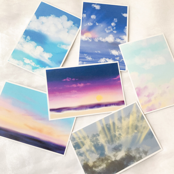 幻想　空　6枚セット　ポストカード　はがき　イラスト　デザイン　キレイ　景色　自然　雲 1枚目の画像