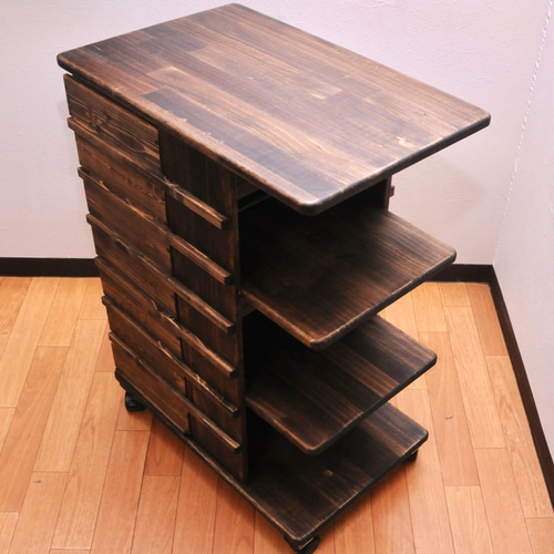 引き出しのついた木製棚 引き出しワゴン】エボニー A4サイズの木製トレー7段式引き出しと