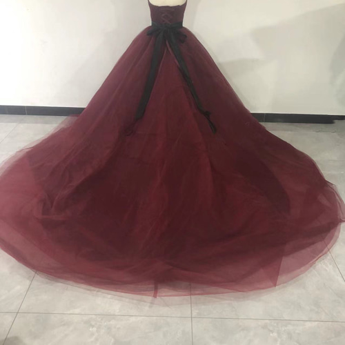 ボルドーカラードレス オフショルダーの2WAYドレス ソフトチュール  