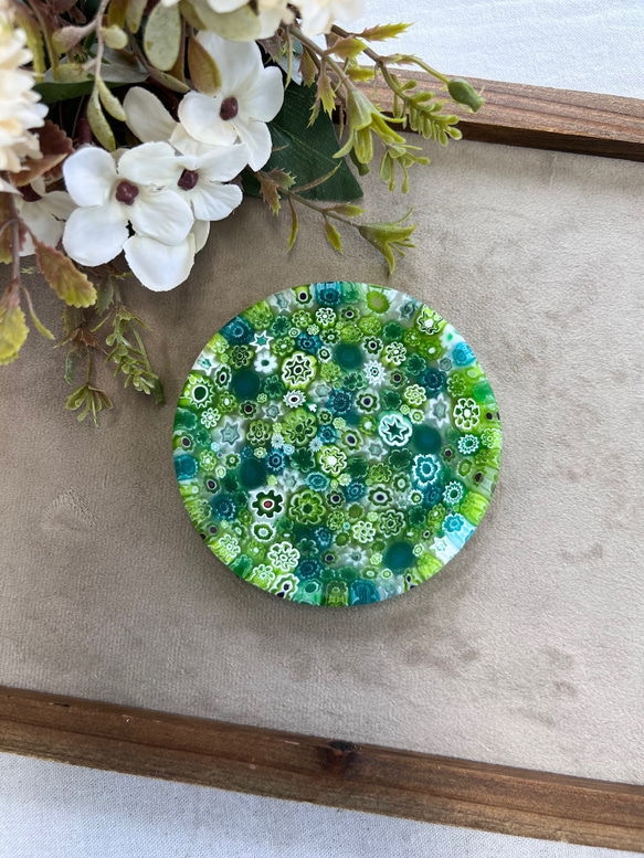 ベネチアングラス ミルフィオリのミニプレート グリーン① 小皿