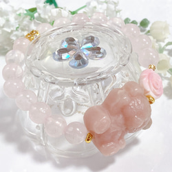 ピンクオパールくまちゃんクイーンコンクシェル薔薇天然石ブレスレット 5枚目の画像