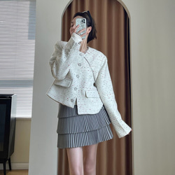 ツイードジャケッ コート 円襟 銀ボタン 羊毛 女性用 2024 春の新作 スタイリッシュ 高級感 WFT77 3枚目の画像