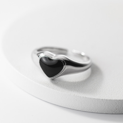 シルバー925 ブラック ハート リング 指輪 silver925 フリーサイズ
