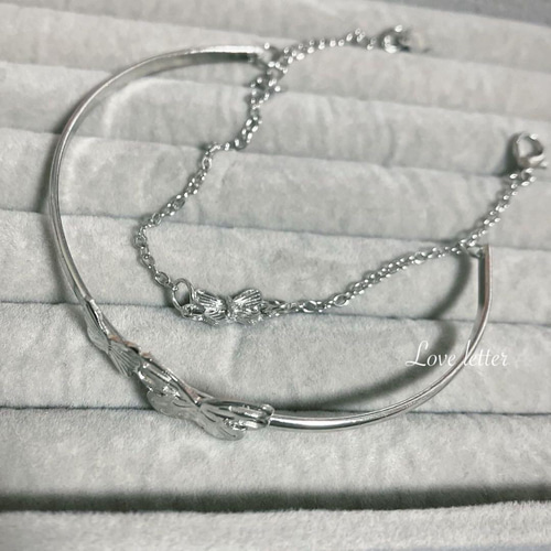 バタフライチェーン2連ブレスレット シルバー 韓国 蝶々 地雷