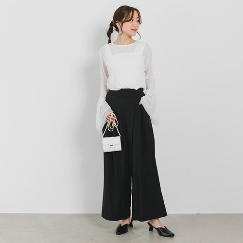 SALE】しわになりにくい ラップデザイン ワイドパンツ 24079
