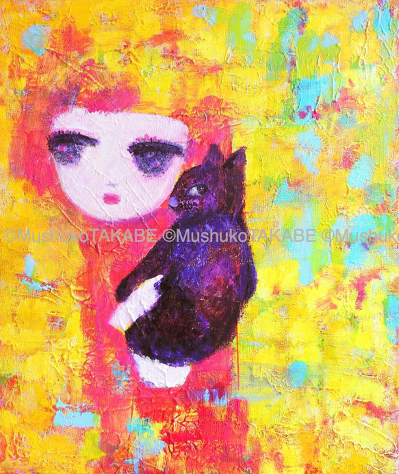 [あの子と猫] #painting #原画 #アート #絵画 1枚目の画像