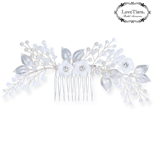 ヘッドドレス【ホワイトフラワー】H-179|シルバー 花