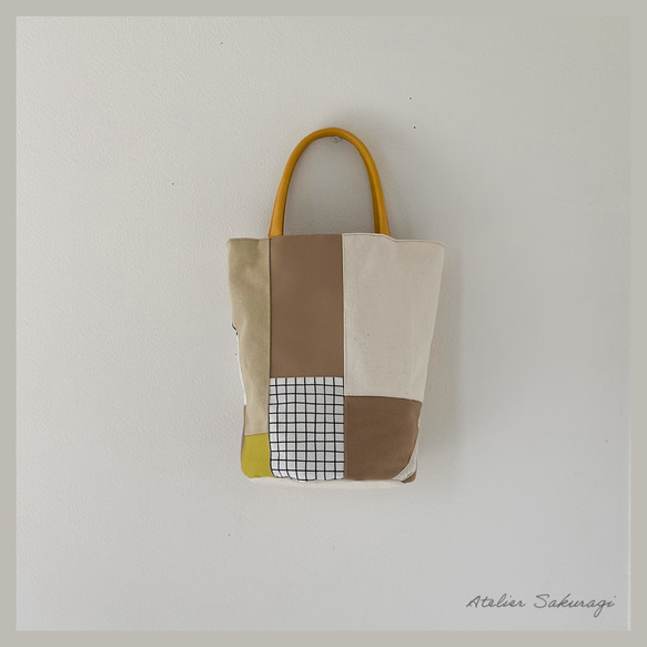 〈一点もの〉cut cloth bag バケツトート/yellow & beige 2枚目の画像