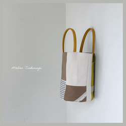 〈一点もの〉cut cloth bag バケツトート/yellow & beige 4枚目の画像