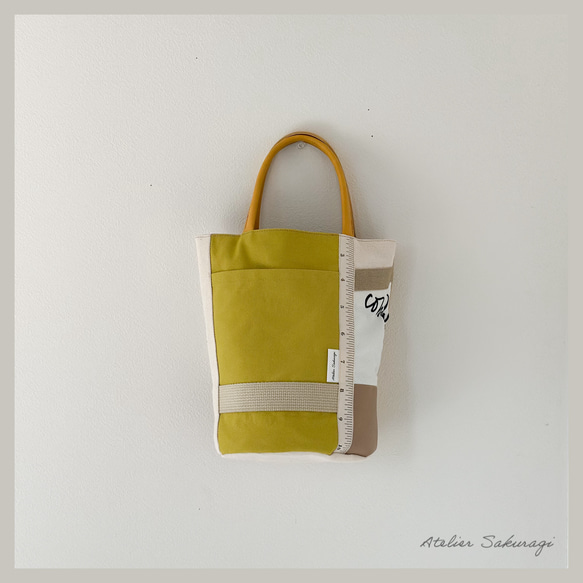 〈一点もの〉cut cloth bag バケツトート/yellow & beige 1枚目の画像