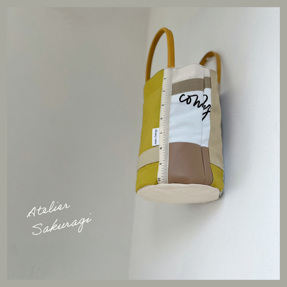 〈一点もの〉cut cloth bag バケツトート/yellow & beige 3枚目の画像