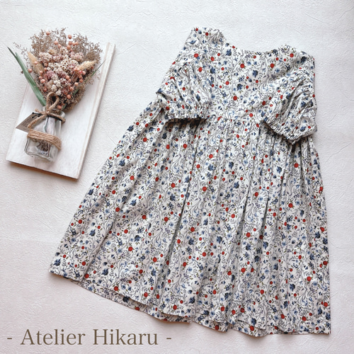 ワンピース 半袖 夏ワンピ 夏服 ハンドメイド 100cm パフスリーブ  