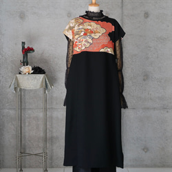 黒留ワンピース   フリーサイズ　 　着物リメイク　 kimono 3枚目の画像
