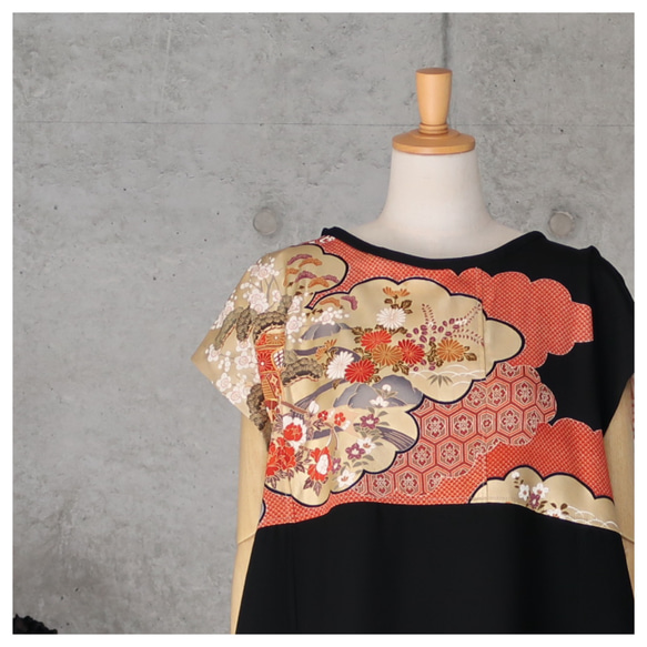 黒留ワンピース   フリーサイズ　 　着物リメイク　 kimono 2枚目の画像