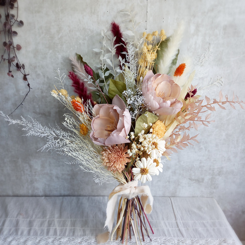 ピオニーとマーガレット❀のスワッグブーケ ドライフラワー  