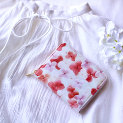母の日ギフト『ピンク紫陽花柄』押し花レザーミニ財布 6枚目の画像