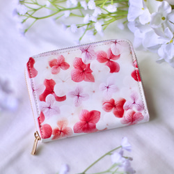 母の日ギフト『ピンク紫陽花柄』押し花レザーミニ財布 5枚目の画像