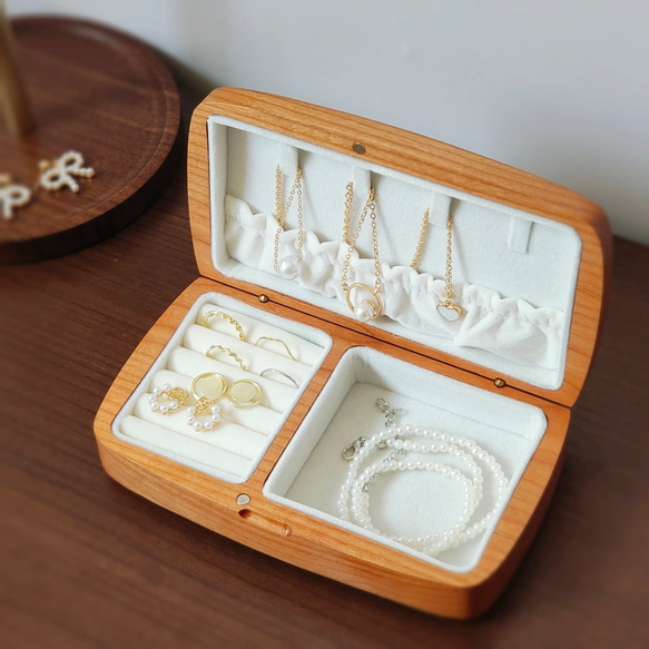 手作りの無垢木ジュエリーボックス、イヤリング、リング、ネックレス、ブレスレット収納ボックス、軽量で小さな旅行用ジュエリー 3枚目の画像
