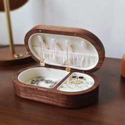 木製ジュエリーボックス、耳飾り、リング、ネックレス、ブレスレットの収納ボックスです。軽量で持ち運びに便利な小型の旅行用ジ 2枚目の画像