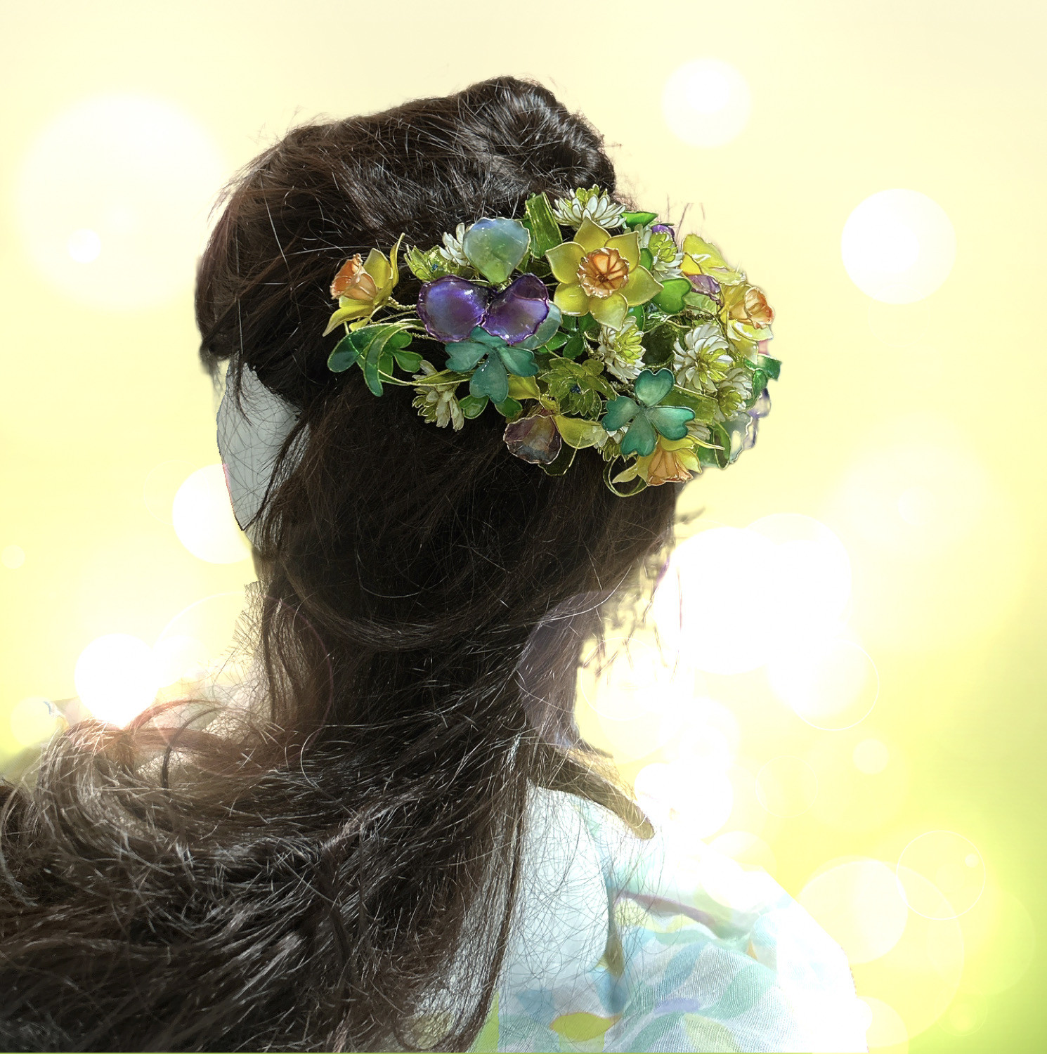 シロツメグサいっぱいのヘッドドレス　アメリカンフラワー