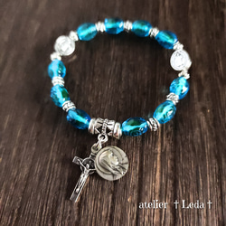 100年の時を駆け巡る】ウランガラス ロザリオブレスレット~ブルー