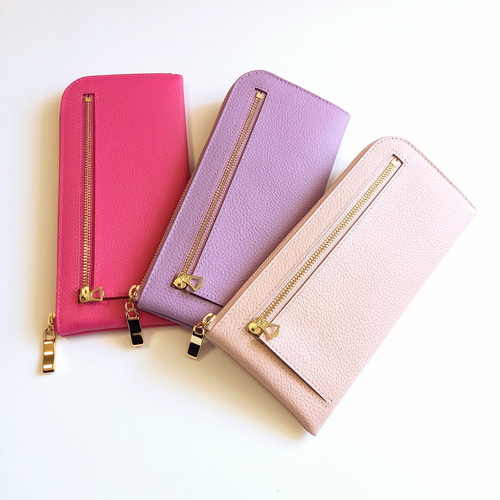 軽くて薄い！L字ファスナー長財布（ペールピンク）14枚カードポケット  