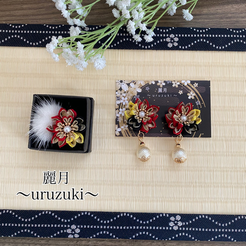 再販受付中つまみ細工ピアスorイヤリング指輪セット