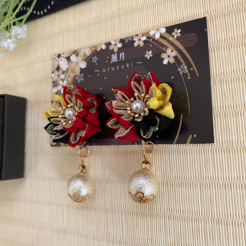 再販受付中つまみ細工ピアスorイヤリング指輪セット 再販受付中 つまみ