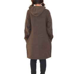 ウールリネン ロング丈 フード パーカー/brown チョコレートブラウン