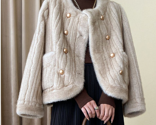 ファーレザーコート ジャケット 春 ゴール デザイン感 お嬢様