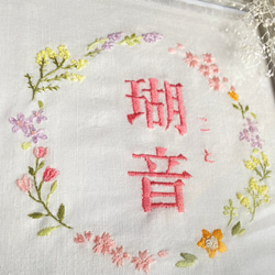 【刺繍命名書　ボタニカル　春の花】命名書　命名旗　ニューボーンフォト　マンスリーカード　誕生祝い　出産祝い 2枚目の画像