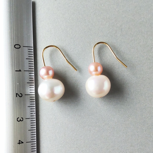 k14gf揺れないフックピアス イヤリング 淡水ツインパール ピンク