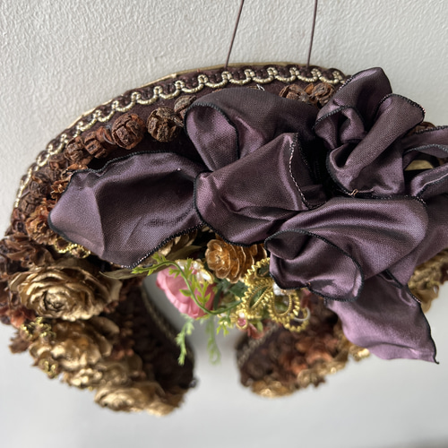 エレガント馬蹄リース ハンドメイド木の実リース ギフト ハンドメイド