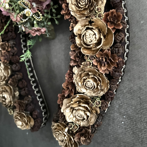 エレガント馬蹄リース ハンドメイド木の実リース ギフト ハンドメイド