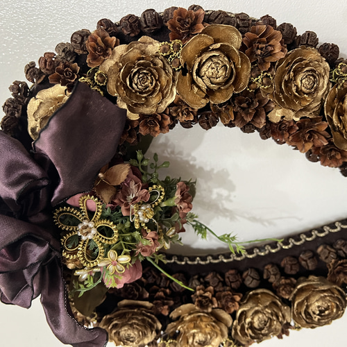 エレガント馬蹄リース ハンドメイド木の実リース ギフト ハンドメイド