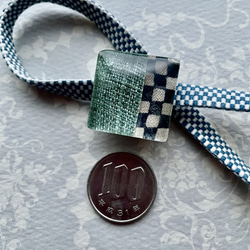 市松と麻の帯留　薄藍　三分紐付き 2枚目の画像