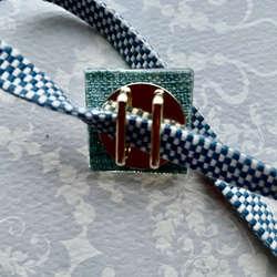 市松と麻の帯留　薄藍　三分紐付き 3枚目の画像