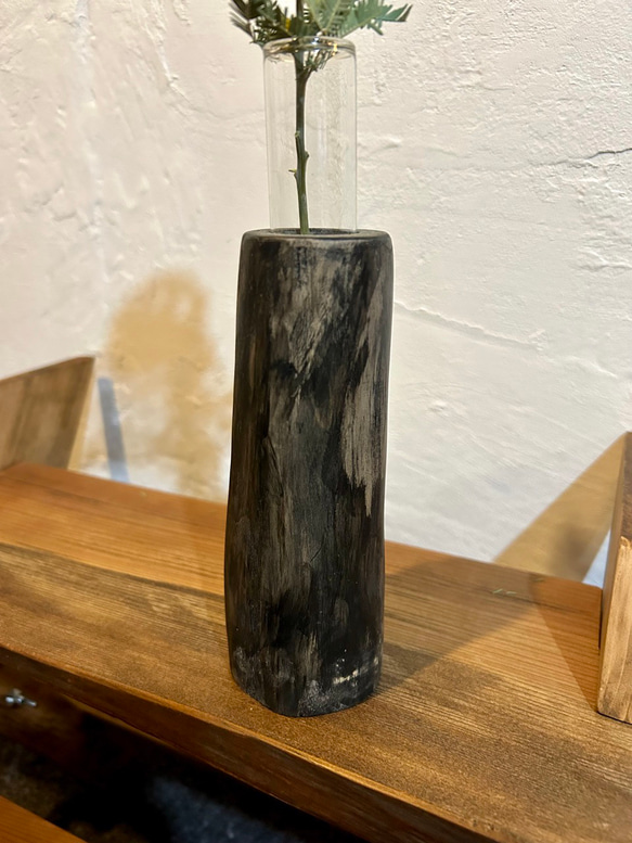 天然木の花瓶 ケヤキ 小 ブラック No,90 6枚目の画像