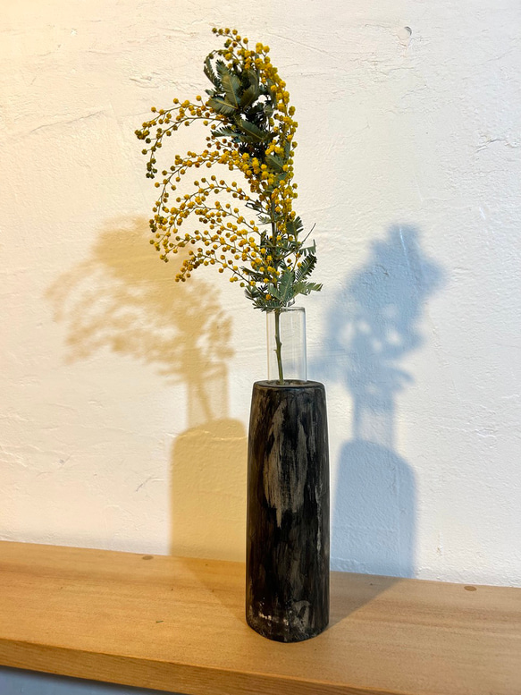天然木の花瓶 ケヤキ 小 ブラック No,90 1枚目の画像