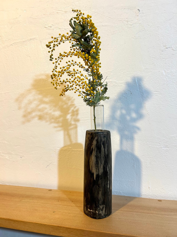 天然木の花瓶 ケヤキ 小 ブラック No,90 一輪挿し・花瓶・花器