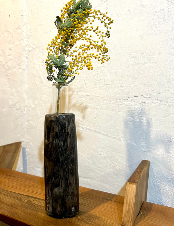 天然木の花瓶 ケヤキ 小 ブラック No,90 4枚目の画像