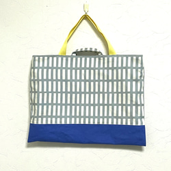 北欧格子レッスンバッグ　11号帆布ロイヤルブルー切替　30×40 7枚目の画像