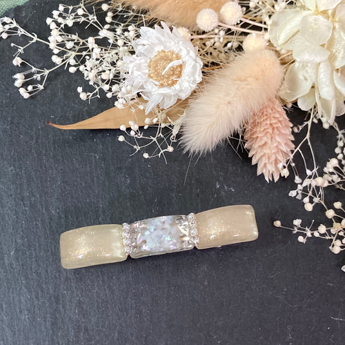 半透明 ラメ シェル パール ヘアクリップ レジン ヘア