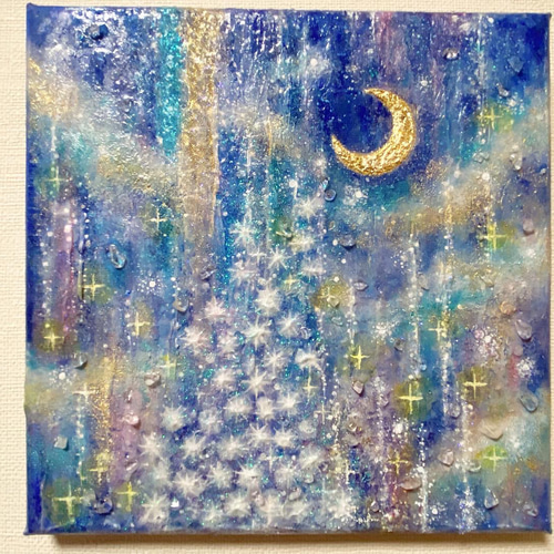 月と星の木（原画） #月 #星 #木 #青 #水晶 絵画 vega 通販