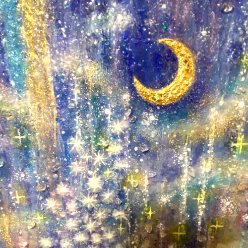 月と星の木（原画） #月 #星 #木 #青 #水晶 絵画 vega 通販