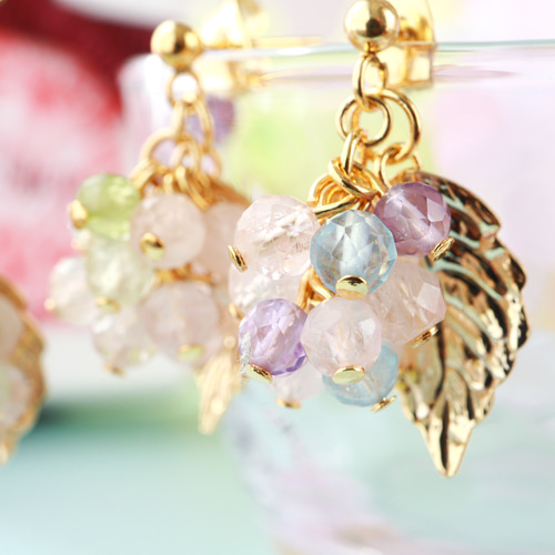 紫陽花モルガナイト ネックレス ピアス イヤリング 母の日セット2024