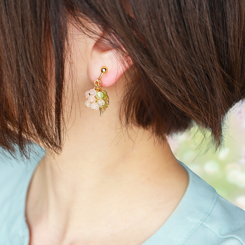 紫陽花モルガナイト ネックレス ピアス イヤリング 母の日セット2024