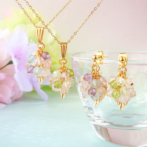 4月誕生石 紫陽花モルガナイト ネックレス ピアス イヤリング 母の日