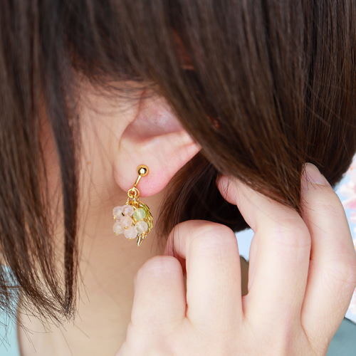 紫陽花モルガナイト ネックレス ピアス イヤリング 母の日セット2024