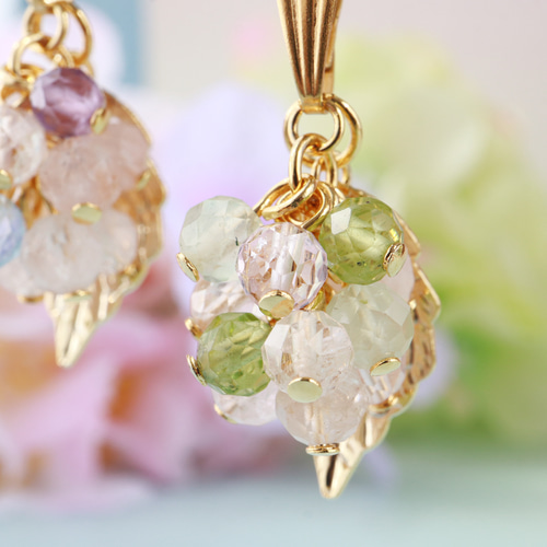 紫陽花モルガナイト ネックレス ピアス イヤリング 母の日セット2024